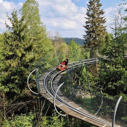 Harz mit Kindern: Und dann geht es auch auf der Sommerrodelbahn Brocken-Coaster rasant bergab.