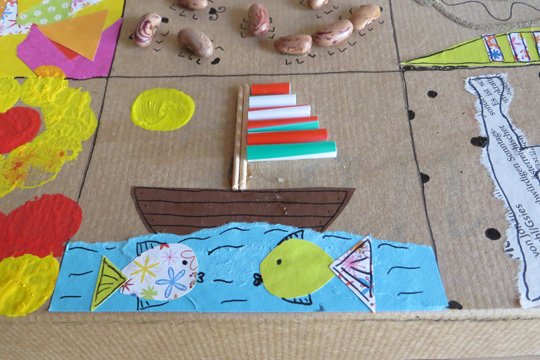 Boot, Meer und Fische auf der Erinnerungsbox