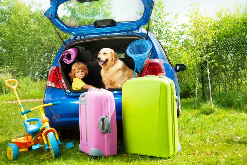 Kind und Hund im Kofferraum