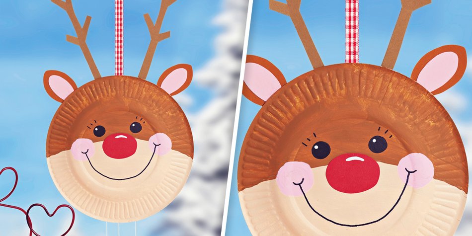 Pappteller-Rentier für Weihnachten basteln: Willkommen Rudolph!