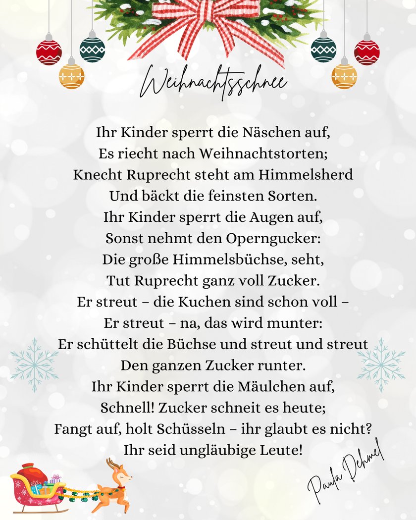 Weihnachtsgedichte für Kinder zum Aufsagen: Weihnachtsschnee