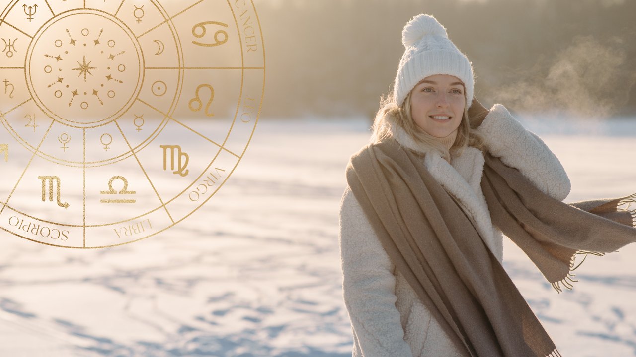 Lächelnde Frau an einem sonnigen Wintertag