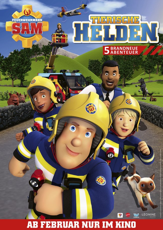 Filmplakat des neuen Films "Feuerwehrmann Sam - Tierische Helden"