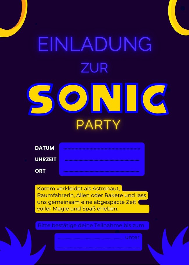 Sonic Geburtstag Einladung