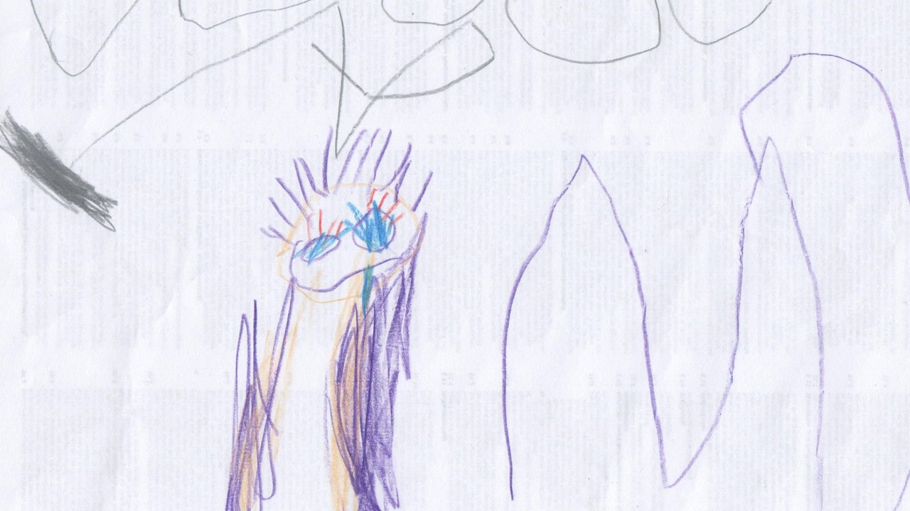 Dieser Kopffüssler "Mama mit Staubsauger" wurde von der knapp 4-jährigen Nora gemalt. Er hat schon Wimpern und Haare.