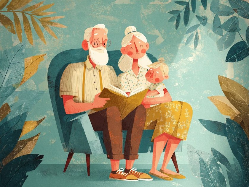 Gründe, warum Großeltern wichtig sind: Oma und Opa lesen Kind vor