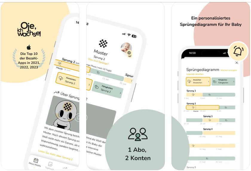 Apps für Eltern: die App "Oje ich wachse" lässt Eltern wissen, welche Entwicklungssprünge ihr Kind gerade durchmacht.